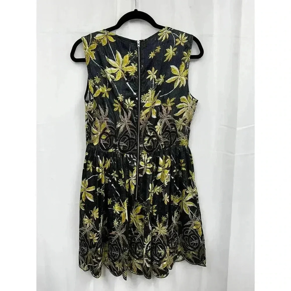 SUNO‎ (6) Black & Yellow 100% Silk Mini Sleeveless Fit & Flare Eyelet Mini Dress - Picture 5 of 14